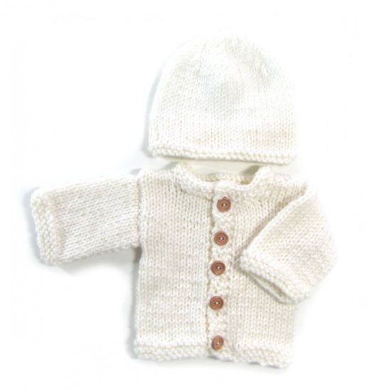 KSS Soft White Baby Sweater/Cardigan with a Hat Newborn SW-733 - Click Image to Close