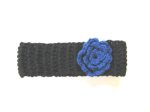 KSS Black Cotton Crocheted Headband Blue Flower 14-16"