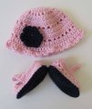 KSS Pink/Black Acrylic Hat and Booties Set 3 - 6 Months