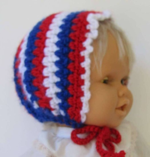 KSS Red, Whita & Blue Colored Bonnet type Cap 15-18" (6-24 Months) - Click Image to Close