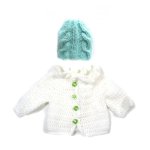 KSS Soft White Sweater/Cardigan & Green Hat 3Months SW-965
