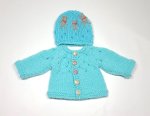 KSS Aqua Colored Sweater/Cardigan with a Hat (0 Months) SW-1112