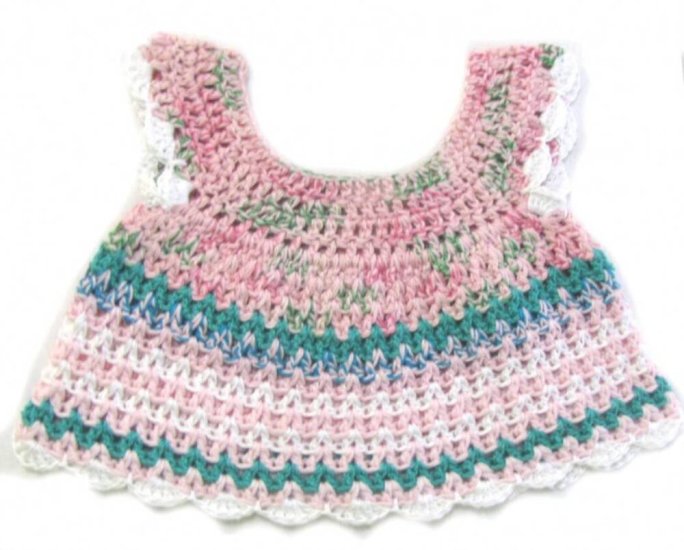 KSS Pink/Green Crocheted Baby Dress and Hat 6-9 Months DR-143 - Click Image to Close