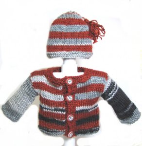 KSS Grey/Red Sweater/Cardigan with a Hat (3 Months)