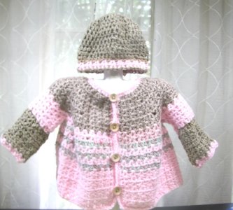 KSS Crocheted Baby Coat in Pink/Taupe 12 - 18 Months