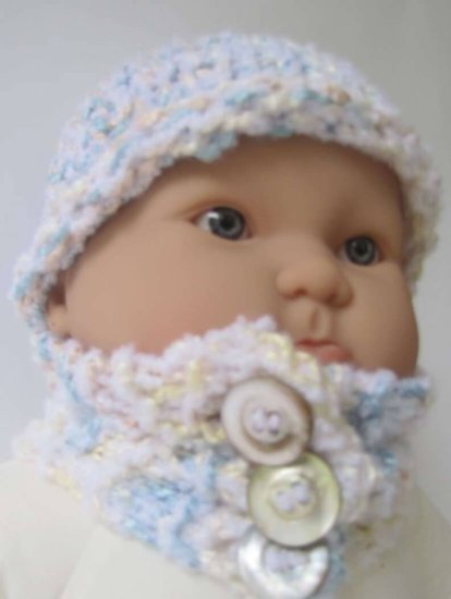 KSS Light Blue/White Knitted Hat and Scarf Set 13 - 15" - Click Image to Close
