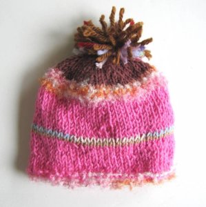 KSS Pinkish Colored Hat with Pom Pom 12 - 13" (0 -6 Months)