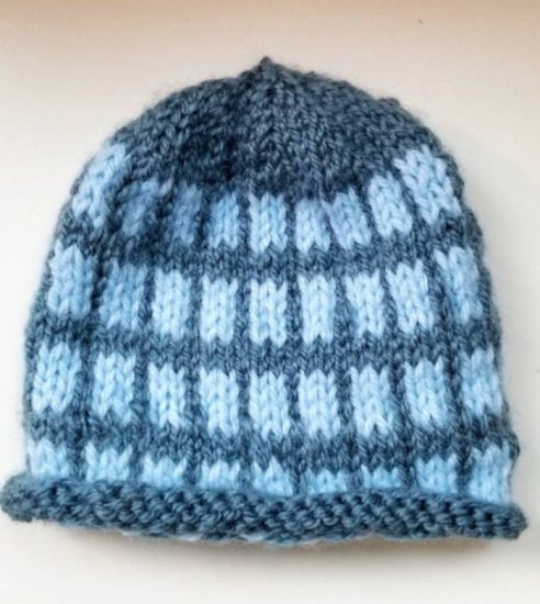 KSS Light Blue Colored Winter Beanie with Square Pattern 11" (Newborn) H