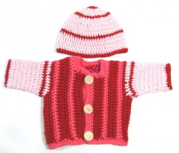 KSS Pink/Red Cardigan and Hat 3 Months