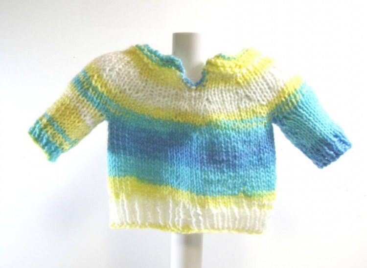 KSS Yellow/Aqua/White Pullover Sweater (3 Months) - Click Image to Close