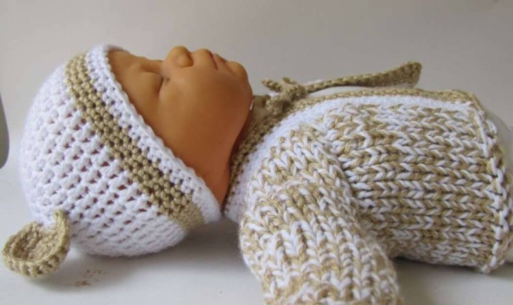 KSS Heavy Beige and White Sweater/Cardigan Set 3M - Click Image to Close