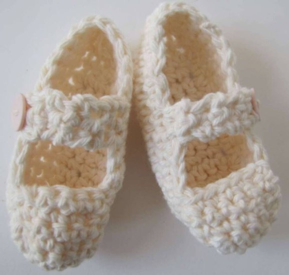 KSS Ivory Cotton Crocheted Mary Jane Booties (3 - 6 Months) - Click Image to Close