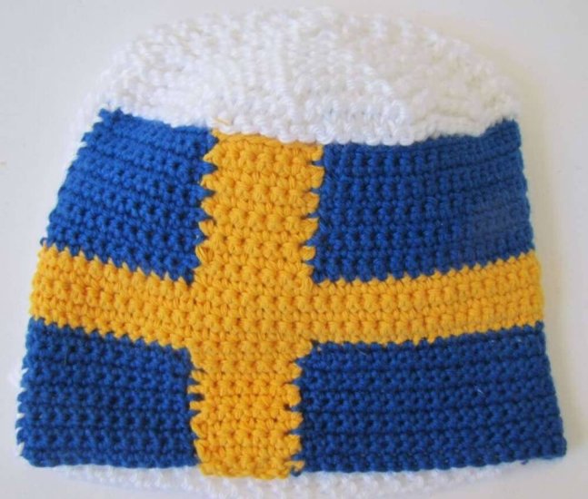 KSS White Beanie with a Swedish Flag 14-16" (6-24 Months) HA-238 - Click Image to Close