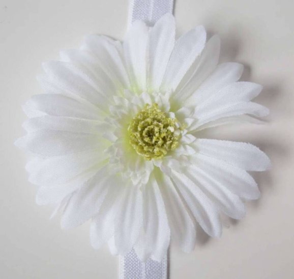 KSS White Elastic Flower Headband 14 - 16" (0 - 24 Months) - Click Image to Close