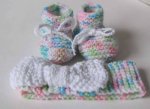 KSS Pastel Baby Booties and Headband with a Bow(3-6 Months)