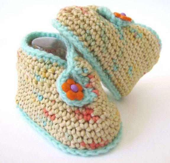KSS Natural High Top Cotton Crocheted Booties (3 - 6 Months) - Click Image to Close