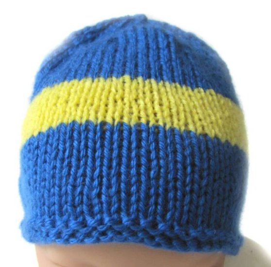 KSS Blue Beanie with Swedish Colors 13-15 inch (M/3-9 Months) - Click Image to Close