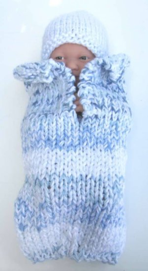 KSS Light Blue/White Heavy Baby Cocoon with a Hat 0 - 3 Months