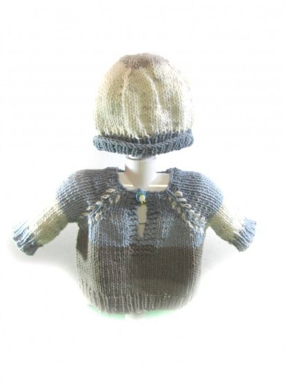 KSS Beige/Blue Pullover Sweater with a Hat (12 Months) - Click Image to Close