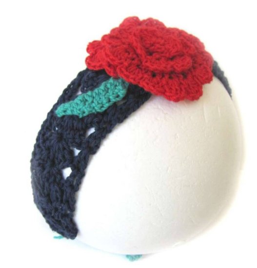 KSS Navy Crocheted Cotton Adjustable Headband 14-18"