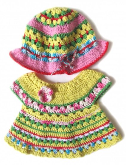 KSS Colorful Cotton Knitted/Crocheted Dress & Hat 6 Months