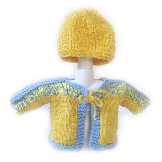KSS Light Blue/Yellow Sweater/Cardigan with a Hat Newborn - Click Image to Close