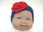 KSS Navy Knitted Headband with Red Flower 12-15"