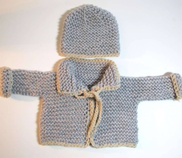 KSS Very Soft Grey Cardigan and Hat Newborn - 3 Months SW-986 - Click Image to Close