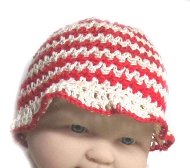 KSS Red/Natural Crocheted Cotton Cloche 16-17"/12-24 Months - Click Image to Close