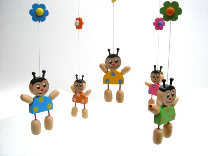Wooden Handpainted Girls with Pigtails Mobile - Click Image to Close