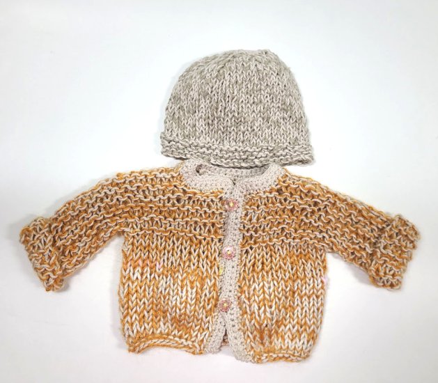 KSS Natural lion/Grey Knitted Cotton Sweater & Hat  (6 Months) SW-1090
