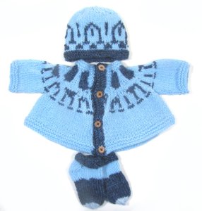 KSS Light Blue Fair Isle Sweater, Hat and Booties (3 Months) SW-481