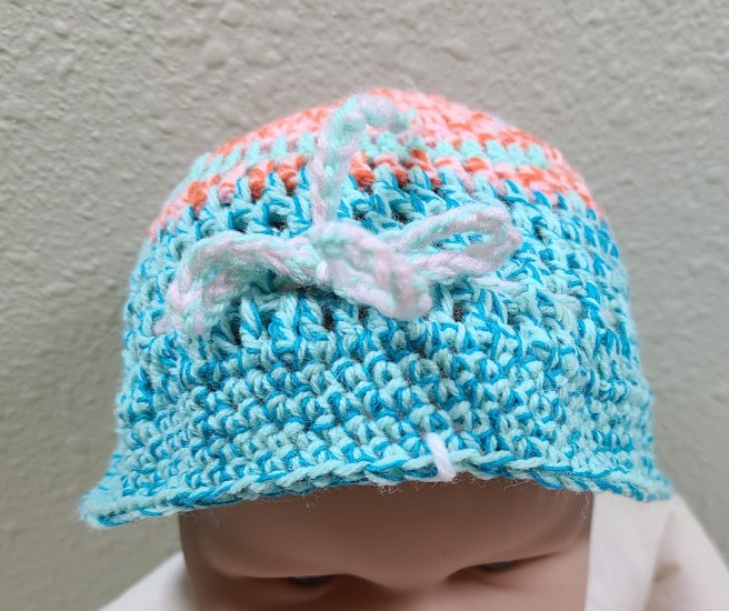 KSS Colorful Aqua Crocheted Sunhat 14-17" (3-9 Months) HA-839 - Click Image to Close