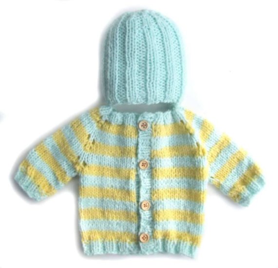 KSS Mint/Vanilla Sweater/Cardigan with a Hat (Newborn) - Click Image to Close