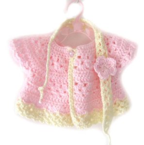 KSS Baby Crocheted Pink/Ivory Dress & Headband 3 Months DR-103