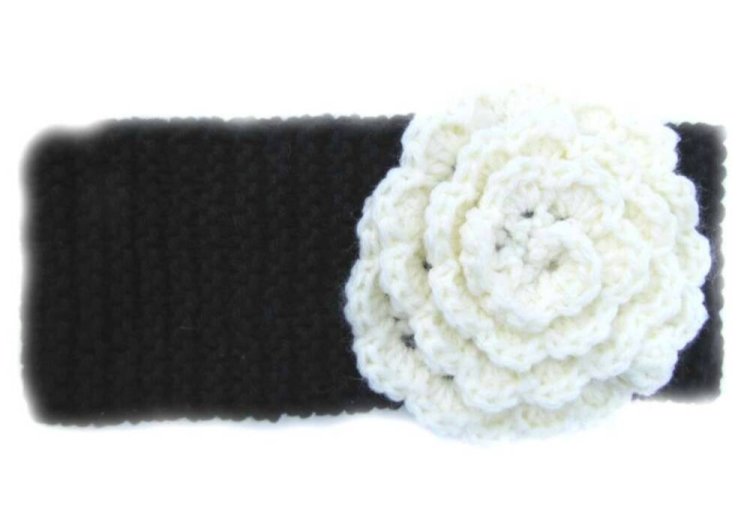 KSS Black Cotton Headband White Flower 16-18