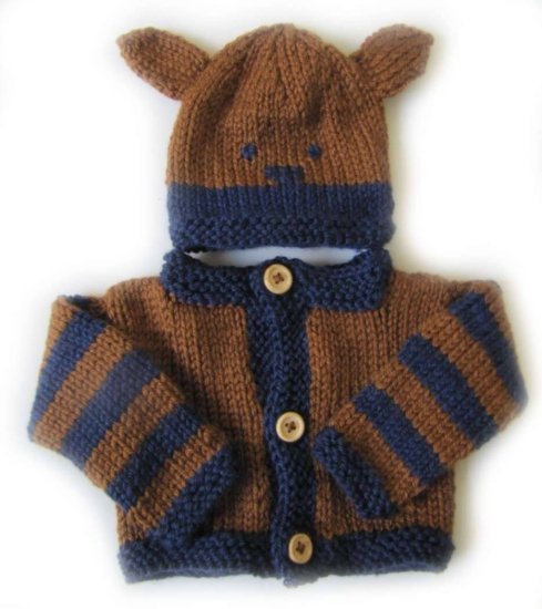 KSS Navy/Brown Sweater/Cardigan with a Animal Hat (3  Months) SW-468