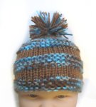 KSS Knitted Blue/Brown Hat with Pom Pom 15-16" (6 -24 Months) HA-453
