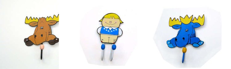 Little Swedish Boy, Brown and Blue Wall Hooks 3 Pieces