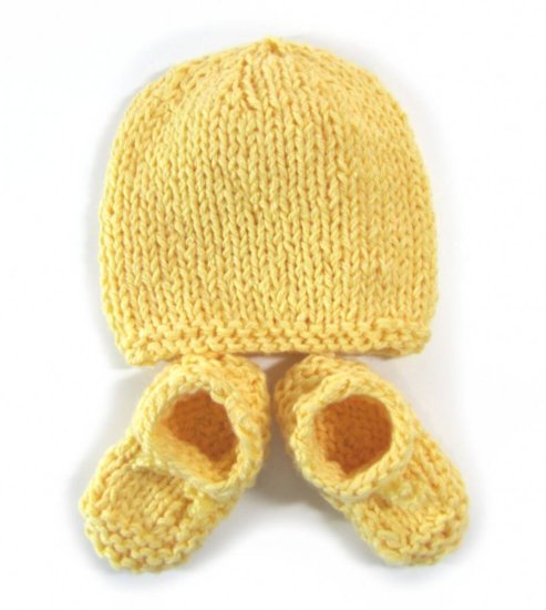 KSS Yellow Knitted Booties and Hat set (6-9 Months) HA-504