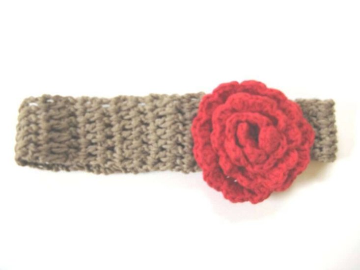 KSS Green Cotton Headband with Red Flower 15-17" - Click Image to Close