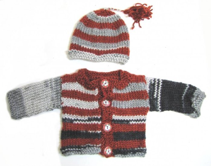KSS Grey/Red Sweater/Cardigan with a Hat (3  Months)