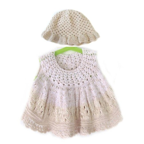 KSS Naural White/Beige Crocheted Cotton Baby Dress 12 Months DR-135 - Click Image to Close
