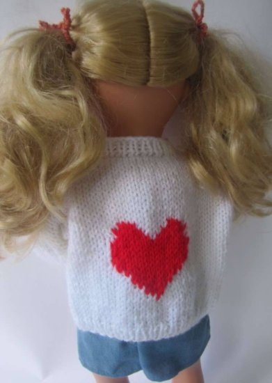 KSS White Cardigan with a Red Heart and a cap for 18" Doll - Click Image to Close