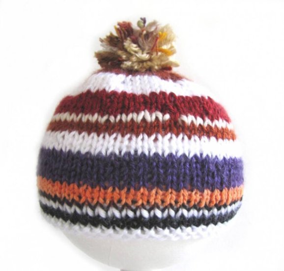 KSS Striped Mix Purple/Rust Hat with Pom Pom 15-17" (6 -24 Months) - Click Image to Close