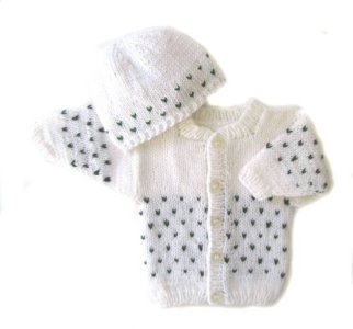 KSS White Cardigan and Hat with Green Accents 3 Months