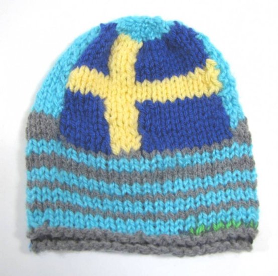 KSS Aqua Beanie with a Swedish Flag 13" (3-6 Months) - Click Image to Close