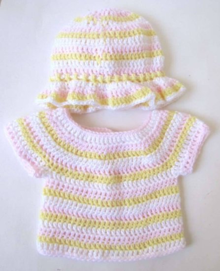 KSS Light Pink/Yellow/White Sweater/Jacket and Cap set (6-12 Months) - Click Image to Close