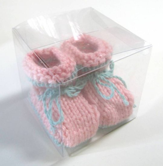 KSS Boxed Pink/Mint Green Knitted Booties (6 Months) - Click Image to Close