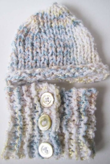 KSS Light Blue/White Knitted Hat and Scarf Set 13 - 15" - Click Image to Close